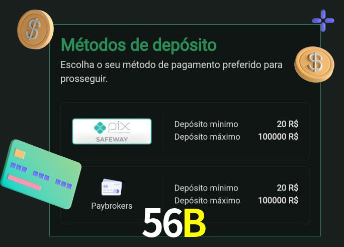 O cassino 56Bbet oferece uma grande variedade de métodos de pagamento